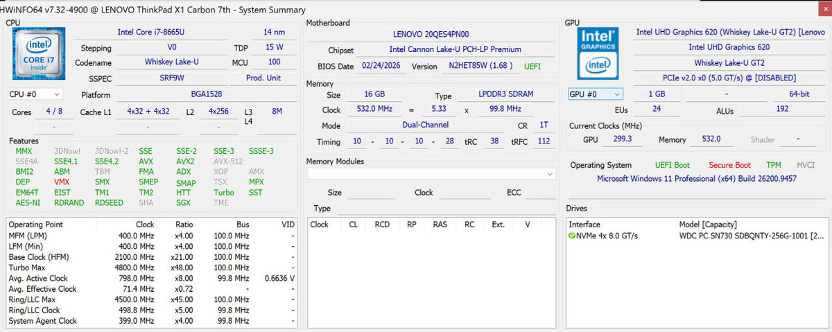 Lenovo ThinkPad X1 Carbon Gen 7 i7-8665U 16/256GB
