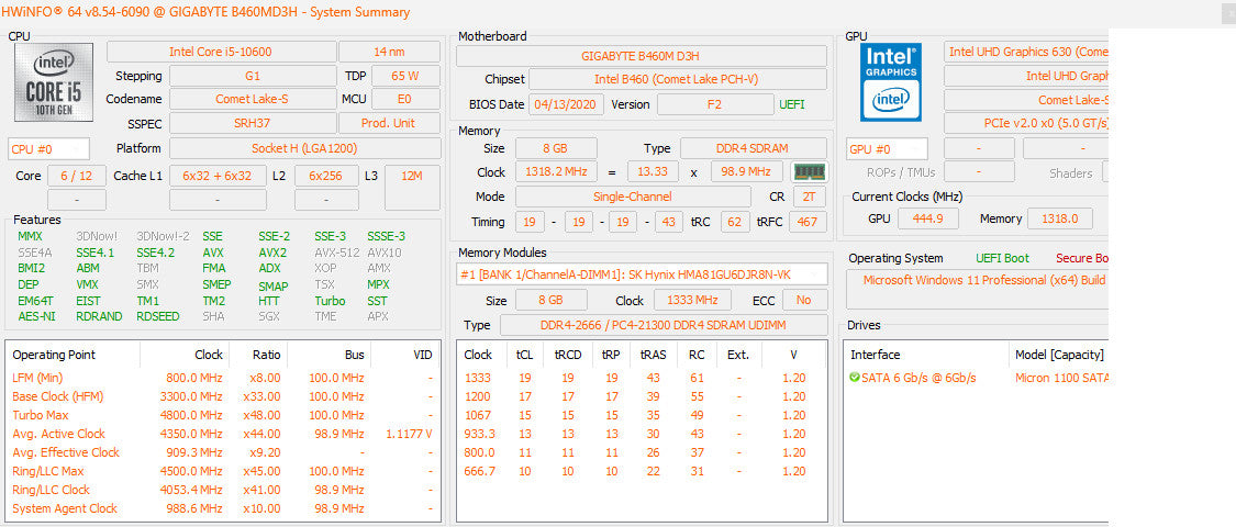 Custom PC Gigabyte B460MD3H i5-10600 16/256GB