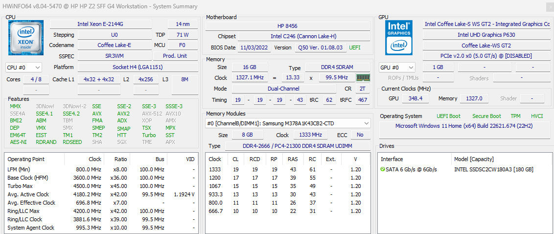 HP Z2 SFF G4 WorkStation Xeon E-2144G 16/256GB